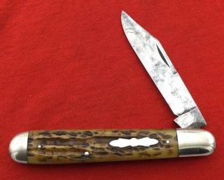 Vintage Cattaraugus 12099 Large Folding Hunter Jack Pocket Knife C1886 - 1963 Bone