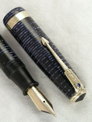 Vintage 1945 Azure Blue Striped Parker Vacumatic Major Fountain Pen Restored