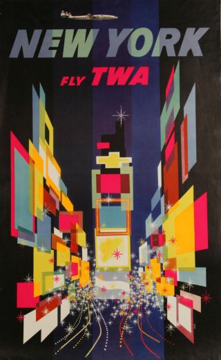Vintage David Klein Twa Poster York City Mid Century Modern Times Square