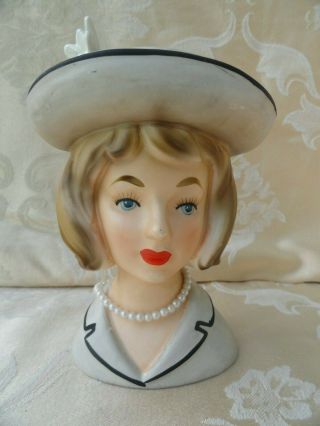 Vintage Head Vase Headvase 5 3/4 " High K - 1613 Relpo 1960s Lady Pearl Necklace