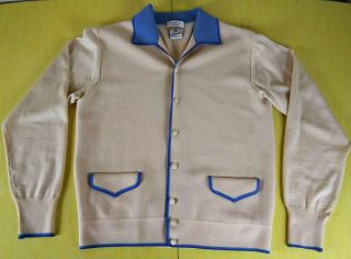 Vtg Damon Beverly Hills 1950s Mod Cardigan Sweater Mens Sz Medium Made In Italy