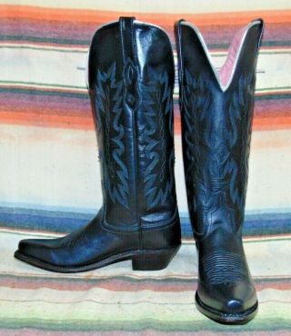 Womens Vintage Old West Tall Black Leather Cowboy Boots 8 M Unworn