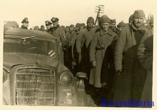 Grim Fate Russian Pow Column By Wehrmacht Officers & Unit Marked Staff Car