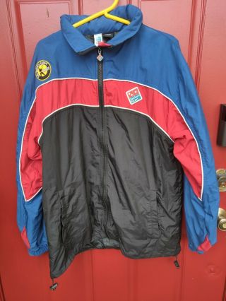 Dominos Pizza Gear Jacket Vtg 25,  000 Delivery Patch Domino Zip Fold Up Hood Med