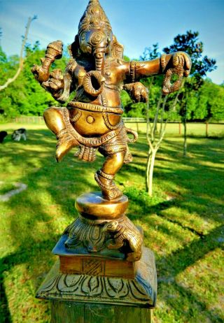 Highly Detailed Dancing Large Vintage Lord Ganesh Brass Elephant Statue 11.  5inch