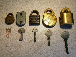 Vintage Post Office Padlocks 5 With Keys