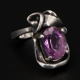 Vtg Sterling Silver - Faceted Amethyst Abstract Statement Ring Size 6.  5 - 11g