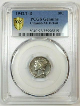 1942/1 - D Mercury Dime Overdate Pcgs Xf Details Gold Shield Rare Silver Error