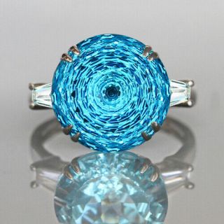 14k White Gold Over Blue Topaz " Millennium " Fancy Cut Diamond Ring Rtp3