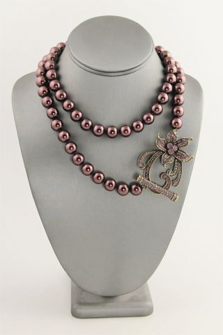 35 " Heidi Daus Jewelry Retired Purple Bead & Crystal Flower Toggle Necklace