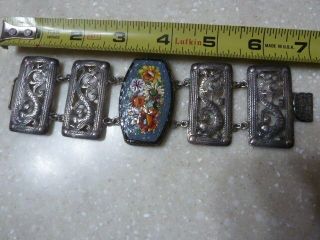 Antique Very Rare Signed Salamone Sterling Silver Mosaic Bracelet