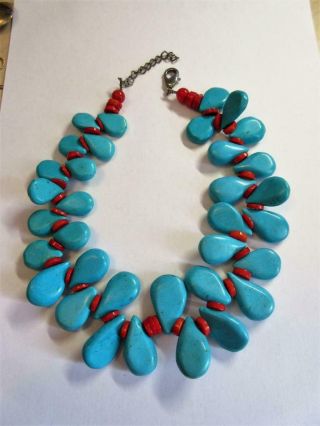 Vintage Native American,  Navajo Indian Large Turquoise & Coral Stone Neclace