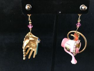 Lunch at the Ritz Pink Garden Watering Can - Glitzy Blue Glove Pierced Earrings 4
