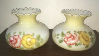 Vtg 1930s Hand Painted Gwtw Large Hurricane Lamp Shades 6 1/2” Fitter
