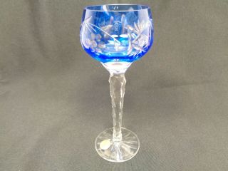 Vintage Wine Hock Stemware Cobalt Blue To Clear Hand Cut Crystal Made In Poland
