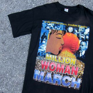 Vtg 90s Million Woman March Bootleg 2 Sided Rap Tee Shirt Malcolm X Mlk Tupac Og