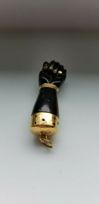 Vintage Black Onyx And 18k Yellow Gold Brazilian Figa Pendant