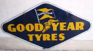 Rare Kite Shape Goodyear Tyre Enamel Both Side Advertising Sign Board