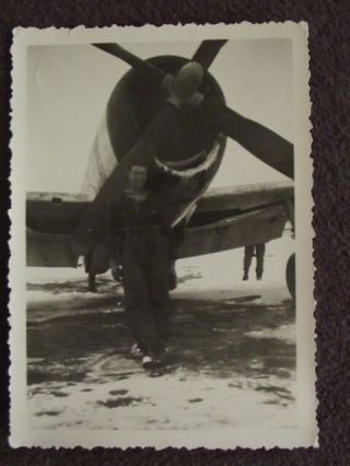 U.  S.  Pilot Standing In Front Of His Fighter Plane Vtg 1940 