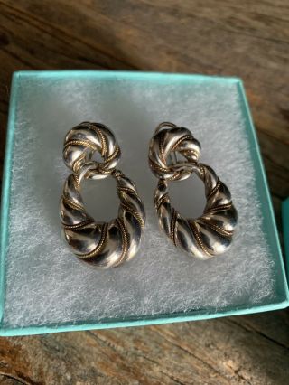 Tiffany & Co Vintage Sterling Silver 18k Yellow Gold Dangle Earrings 3
