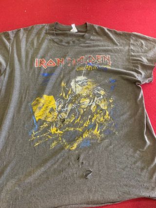 Iron Maiden Vintage T Shirt 1985 Live After Death Tour Concert Thrashed Eddie