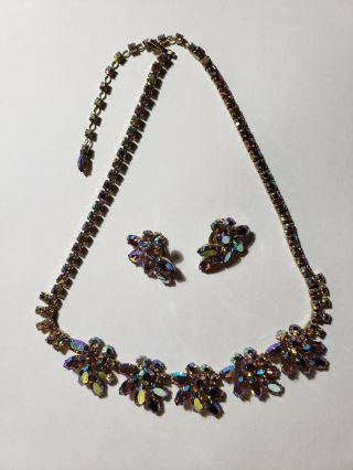 Vintage Sherman Rhinestone Necklace And Earrings Set