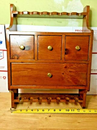 Vintage Wooden Pipe Tobacco Wall Cabinet Stand W 4 Drawers 14 Pipes