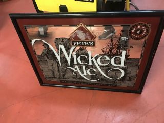 Vintage Pete ' s wicked ale mirror 28 X36 5