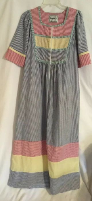 Saybury Vintage Women’s Half - Zip Striped House Dress M Robe Seersucker