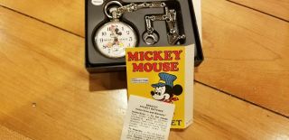 Vintage Mickey Mouse Pocket Watch Set W/box Papers Disney Bradley Time Railroad