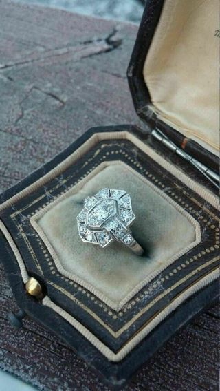Rare Vintage Art Deco 1 Ct Diamond Engagement 14k White Gold Over Antique Ring 3