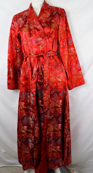 Nos Vintage Peony Brand Shanghai Red Brocade 40s Style Chinese Coat Robe Trench