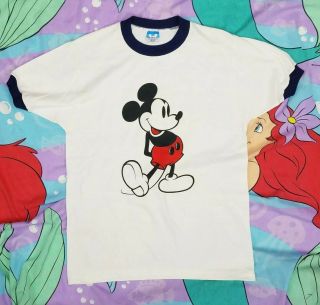 Vintage 80s Mickey Mouse Ringer T - Shirt Made In Usa 100 Cotton - Medium