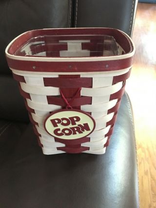 Longaberger Popcorn Basket With Tie On Vintage Retro Red & Insert