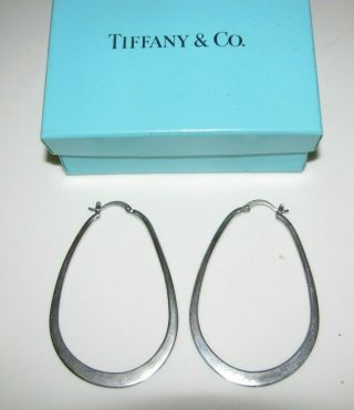 Big Vintage Elsa Peretti Tiffany & Co.  Sterling Silver Hoop Earrings Signd,  Box