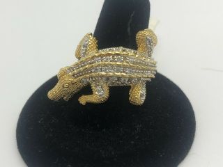 Designer Nf Sterling Silver 925 Crocodile Cz Stone Cocktail Ring,  Size 8