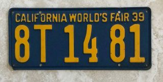 1939 California License Plate Vintage For Display Only