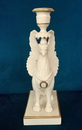 Vintage Ethan Allen Griffin Gryphon Candlestick Italy Porcelain 1960s Stunning