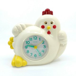 Vintage Rhythm Japan Chicken Alarm Clock Quartz Battery Talking 4re875 Bedside