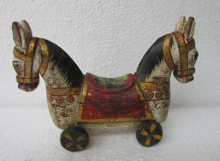 Vintage Wooden Unique Handcrafted Painted Horse 2 Compartment Powder Box
