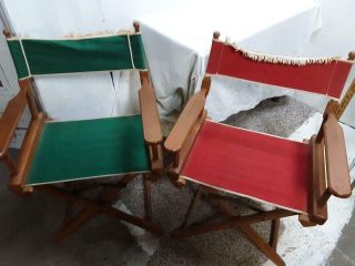 Two Vintage Folding Directors Chairs Wood Frame Great Colors