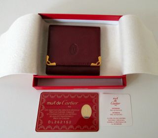 Vintage Must De Cartier Leather Bordeaux Nos Coin Purse Wallet Box &paper