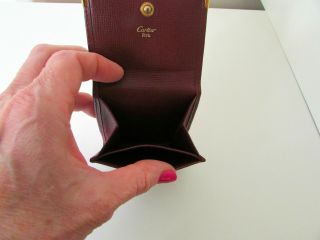 VINTAGE MUST DE CARTIER LEATHER BORDEAUX NOS COIN PURSE WALLET BOX &PAPER 5