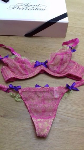 AGENT PROVOCATEUR VERY RARE VINTAGE PINK ARIEL LACE BRA 32B & SIZE 3 MED THONG 3