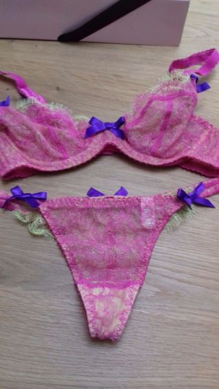 AGENT PROVOCATEUR VERY RARE VINTAGE PINK ARIEL LACE BRA 32B & SIZE 3 MED THONG 8
