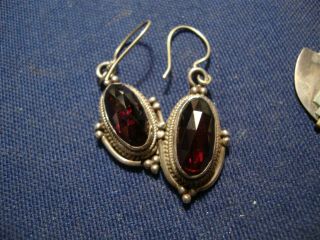 Grandmas Estate 925 Sterling Silver Garnet Old Pawn Earrings