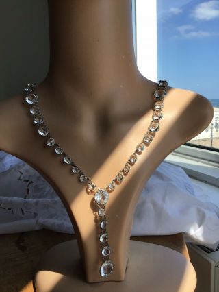 Vintage 1920s Art Deco Very Long Crystal Silver Mounted RiviÈre Necklace