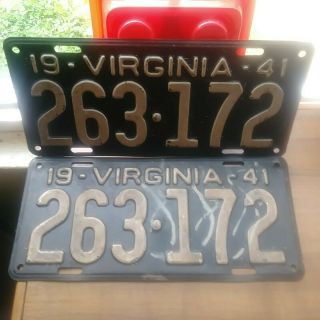 Vtg Plates Virginia 1941 License Plate Collect Arts And Crafts 263·172