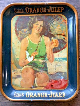 Vintage 1920s Orange - Julep Advertising Soda Serving Tray,  Coca Cola Competitor
