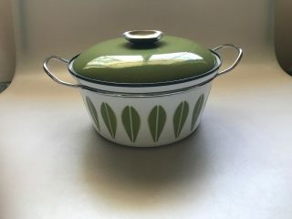 Vintage Cathrineholm Norway White Green Lotus Pan Pot Medium Dutch Oven